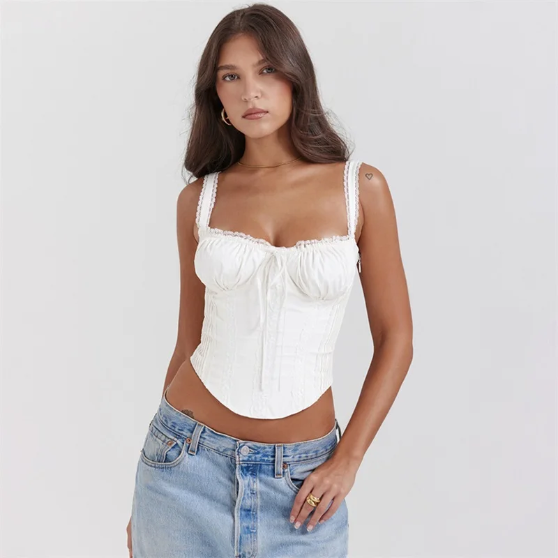 Soutien-gorge sexy en dentelle blanche pour femmes, haut à bretelles, décontracté, dos haut, été, fête, streetwear