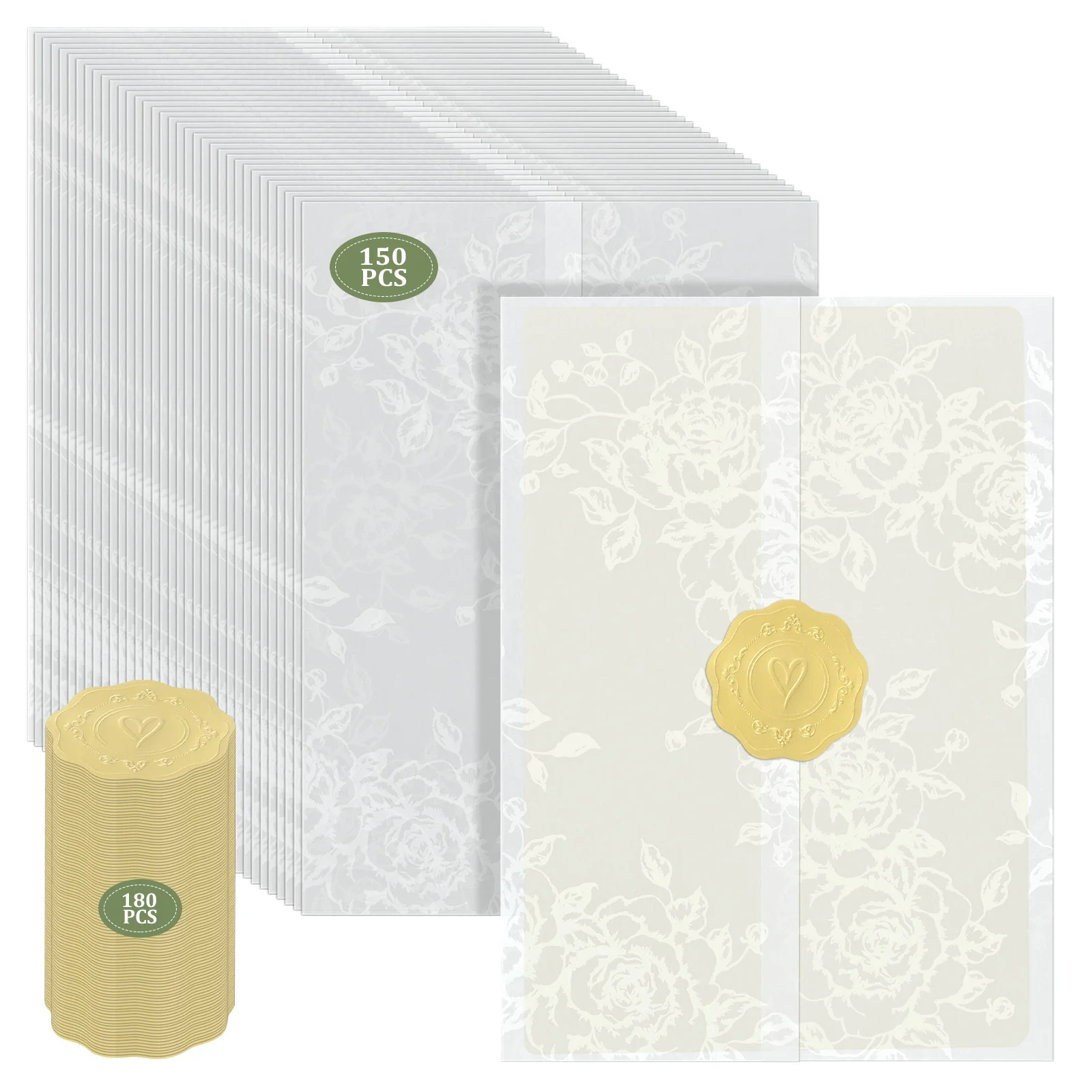

150 Pcs Pre Folded Vellum Jacket Translucent Vellum Paper Invitation Wrap 5 x 7'' Wedding Invitation for Birthday Party Festival