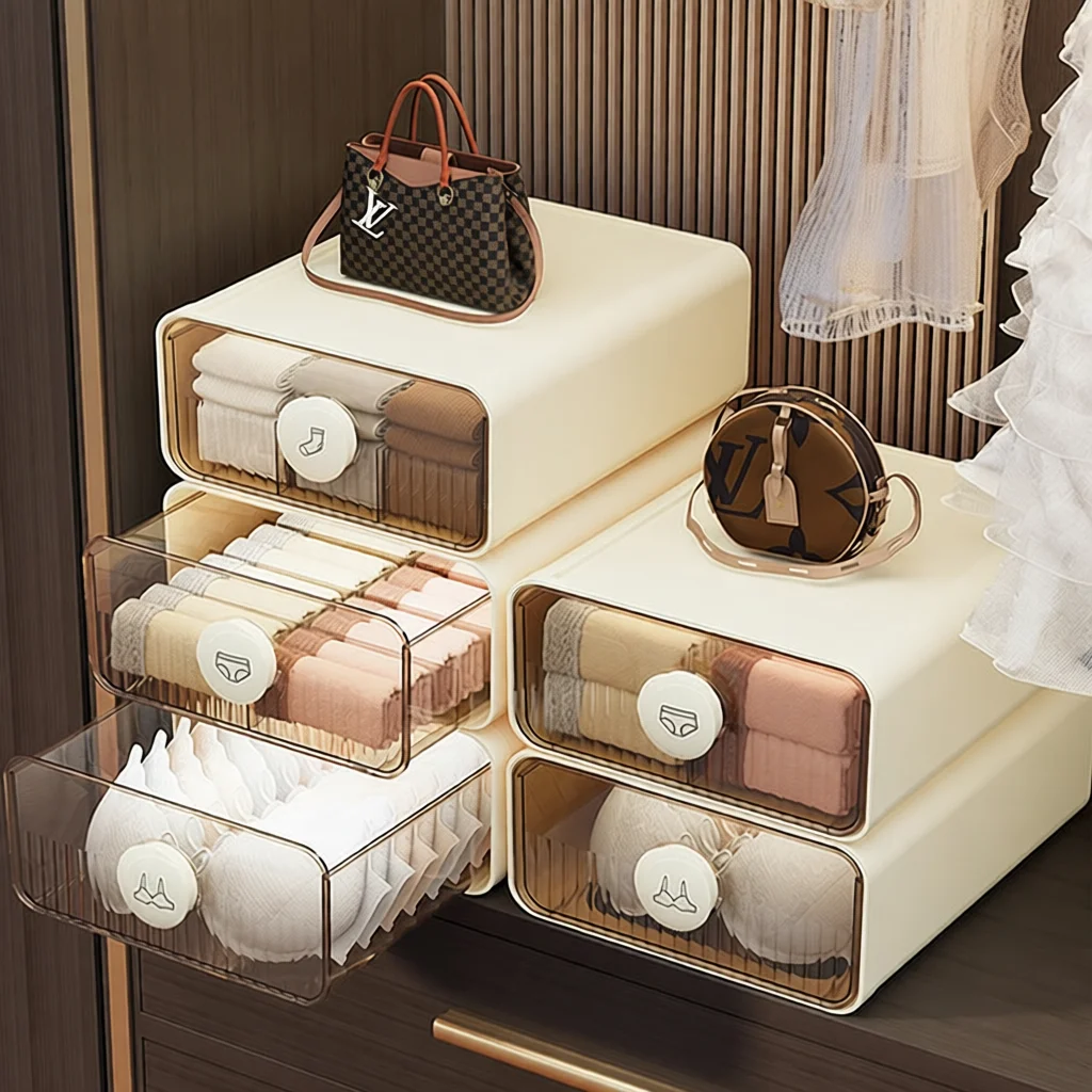 Dustproof Expandable Cover Storage Box for Clothes And Socks Home Dormitory Underwear Organizer Plastic Storage Box