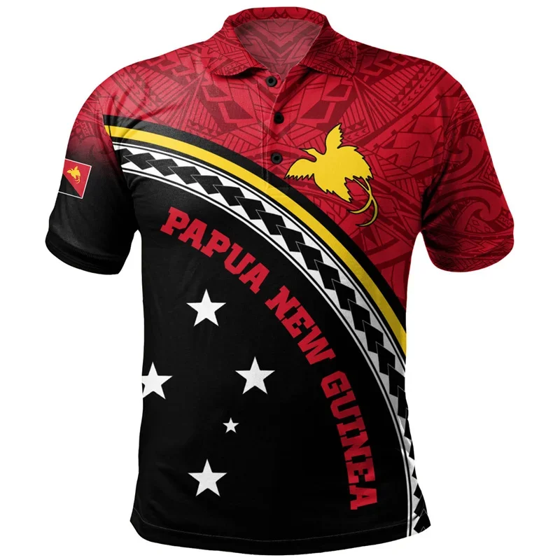 Polynesian Graphic Polo Shirt Men Papua New Guinea 3D Printed Tees Summer Short Sleeve Button Tops Casual Street Lapel T-Shirts