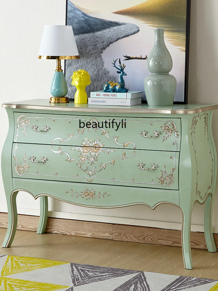 American Painted Chest of Drawers Living Room Wall Locker Solid Wood Retro Home Hallway Aisle Decoration Corridor Cabinet