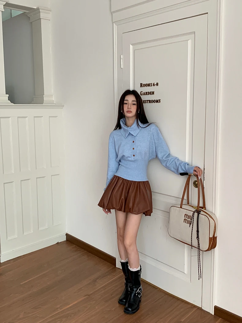 CHEERART Heaps Collar Sky Blue Pullovers Sweater Winter Clothes Women 2024 Turtlenecks Long Sleeve Top Fashion Knitwears