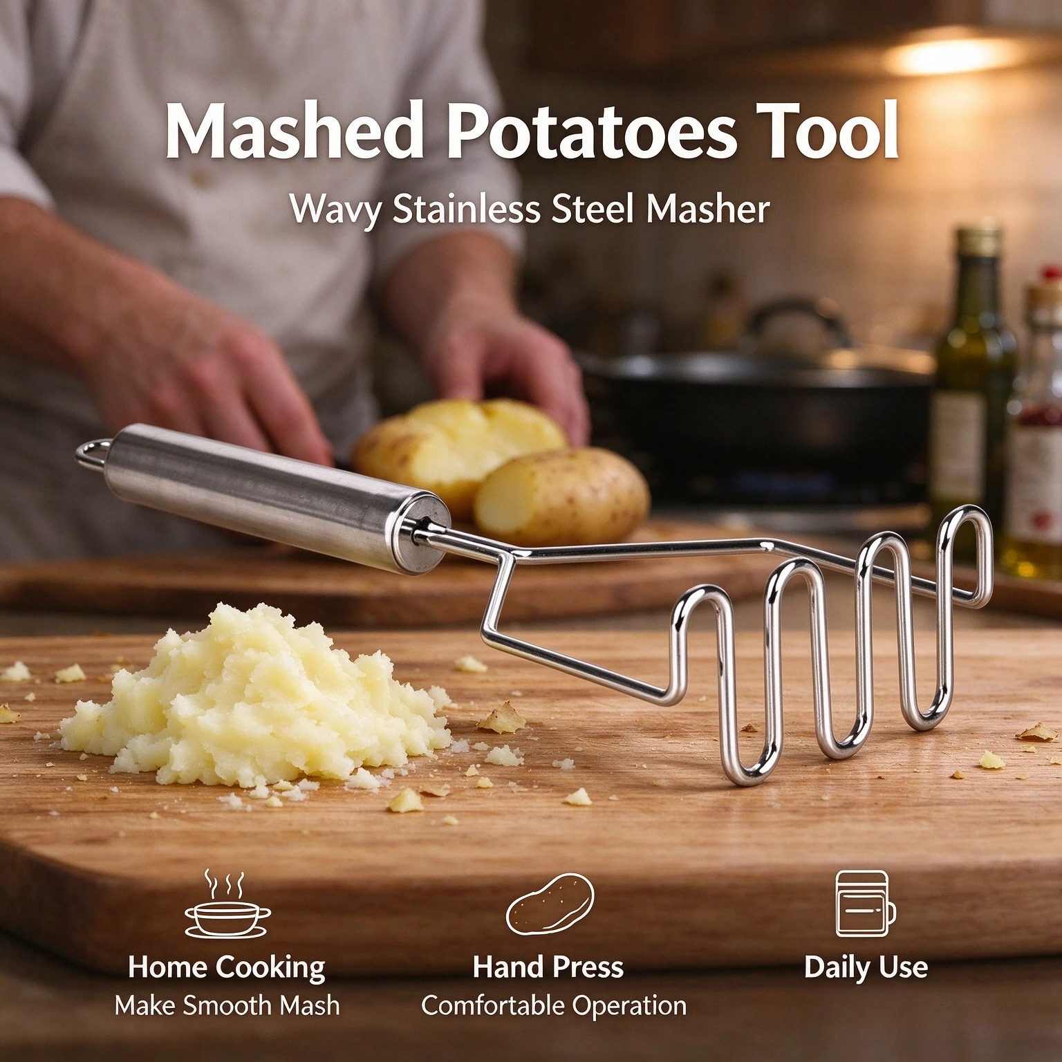 Stainless Steel Kitchen Gadget Potato Masher Press Cooking Tool Mashed Potatoes Wavy Pressure Kitchen Accessories