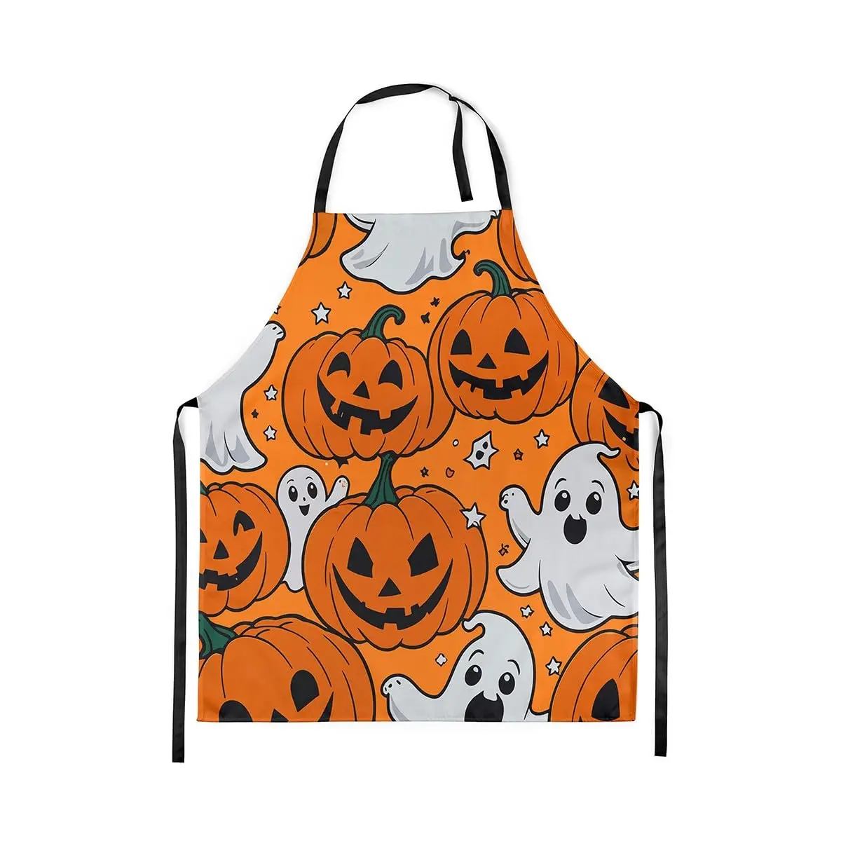 

Halloween Decor Kitchen Apron Orange Pumpkin Hippie Decorative Apron for Adults Cartoon Cute White Ghosts Waterproof Apron
