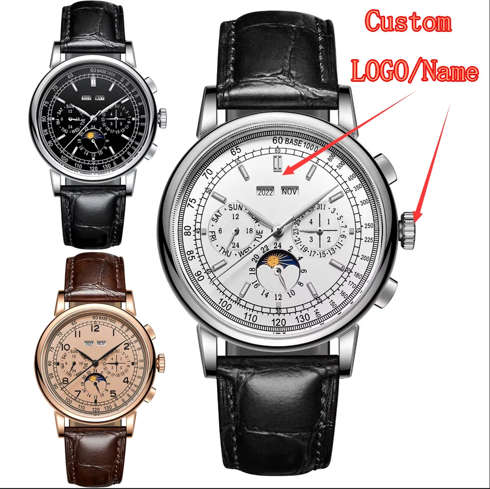 42mm Business Polished Case Mineral Glass Automatic Mechanical Men Watches Year Date Week Watch for Man watch Reloj