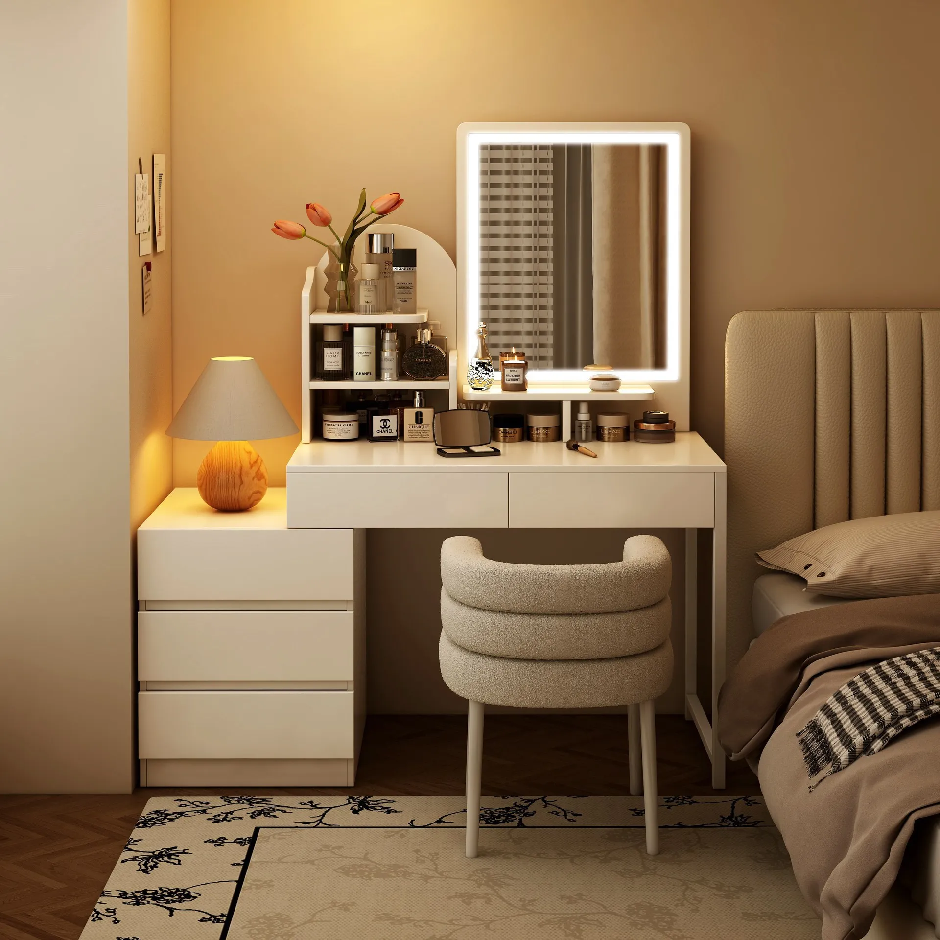 Dressers Coffeechair Vanity Table Makeup Nail Large Mirror Storage Dressing Table Luxury Bedside Penteadeira Trendy Furniture