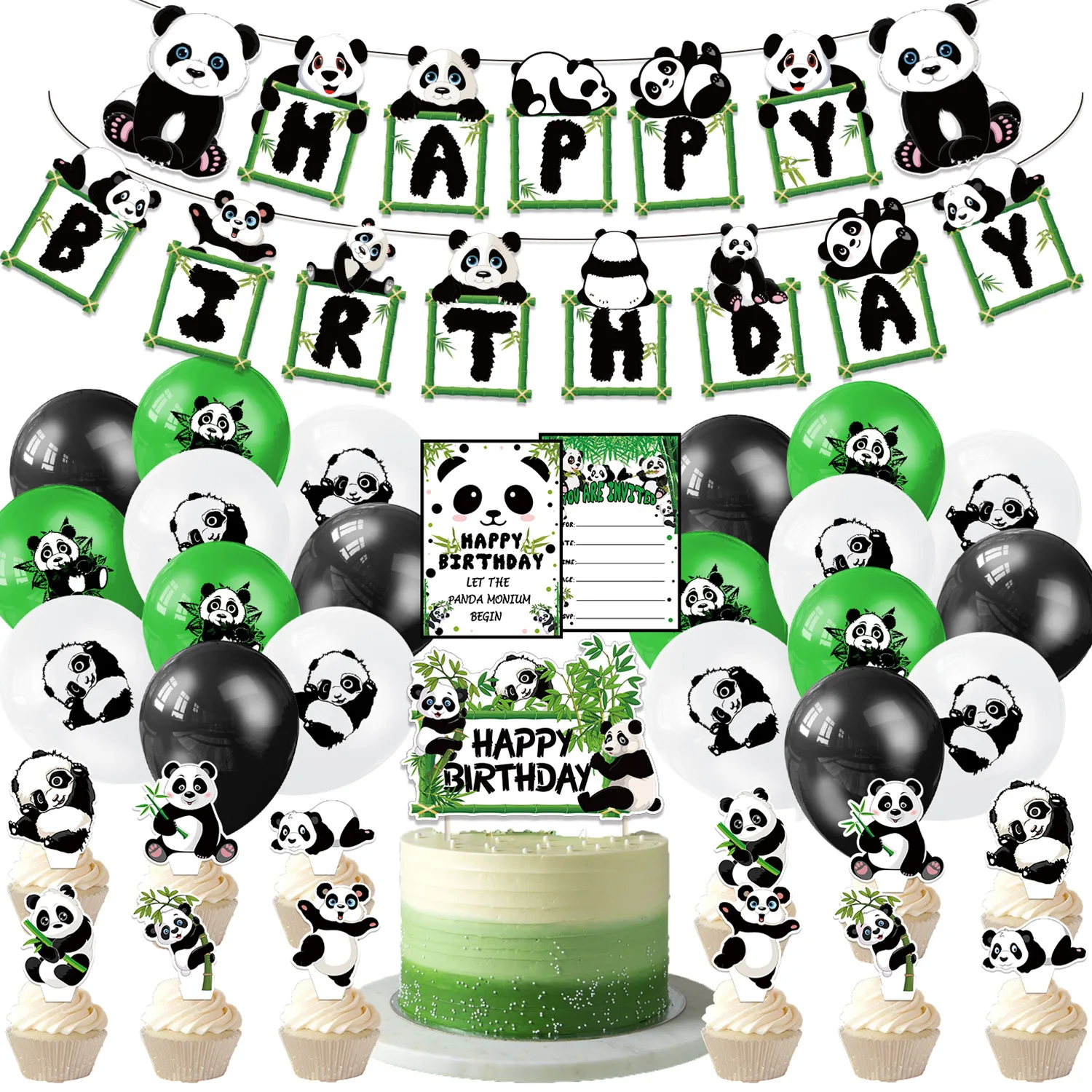 Panda Birthday Balloons Banner Cake Topper Baby Shower Party Decoration Kids Bamboo Animal Inflatable Panda Plates Cups for Kids