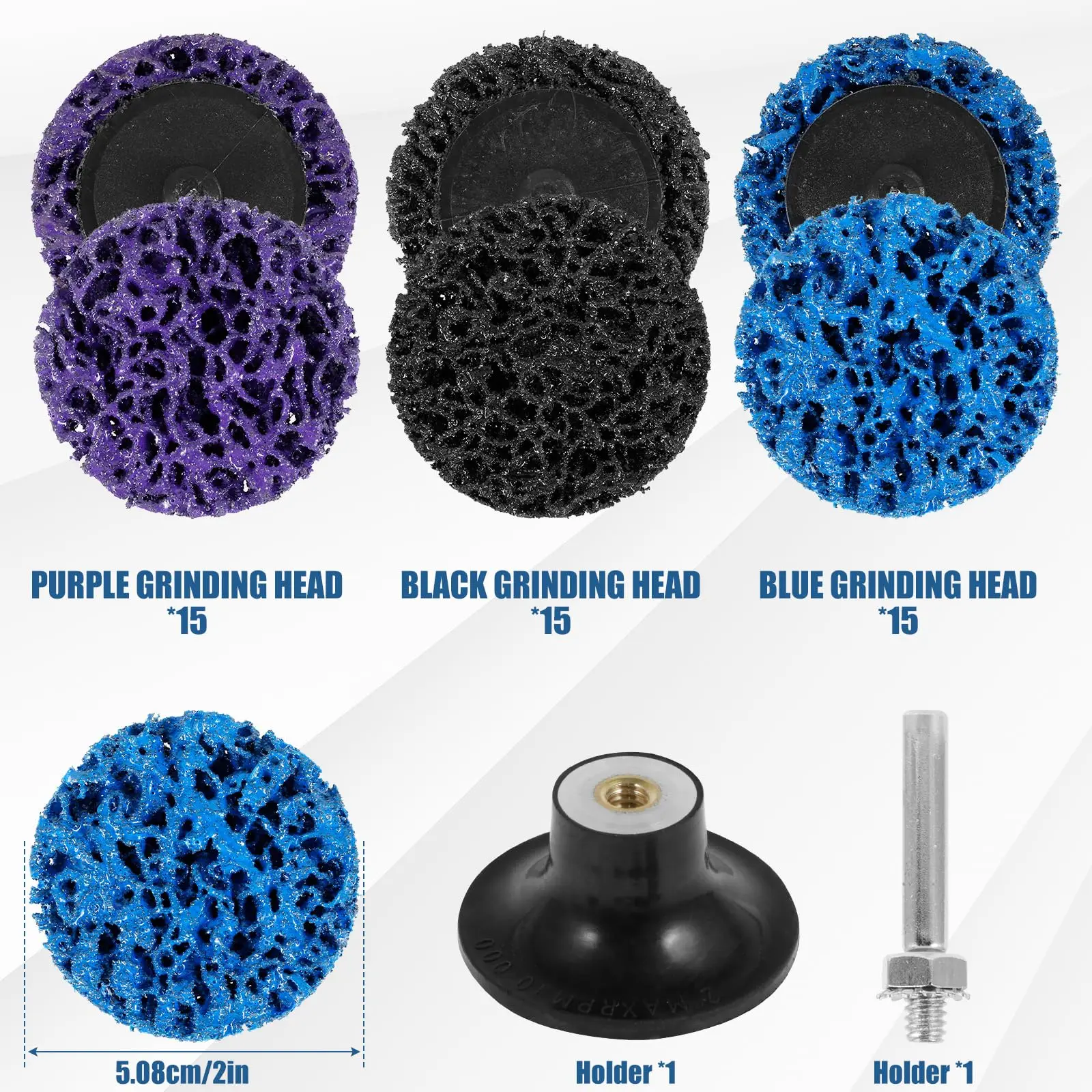 45 Pcs 2 Inch 50mm Sanding Disc  Coarse Sanding Disc with Stand Purple/Blue/Black Cleaning Disc Kit for Polishing