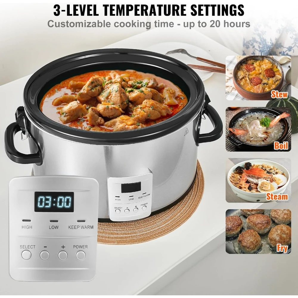 8QT Electric Slow Cooker, 320W 3-Level Heat Settings & Digital Slow Cookers, 20 Hours Max Timer, Slow Cookers