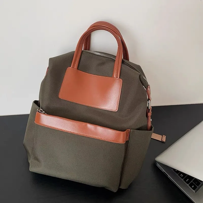 Firmranch-Sac à dos en cuir haute capacité pour femme, panneau en toile légère, cartable de voyage ComPiedmont, sac d'ordinateur tendance, nouveau, 2023