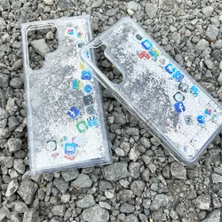Cute App Icon Floating Glitter Liquid Bling Case Cover For Samsung S24 Ultra S23 Plus S22 S21 Note 20 Quicksand Phone Coque