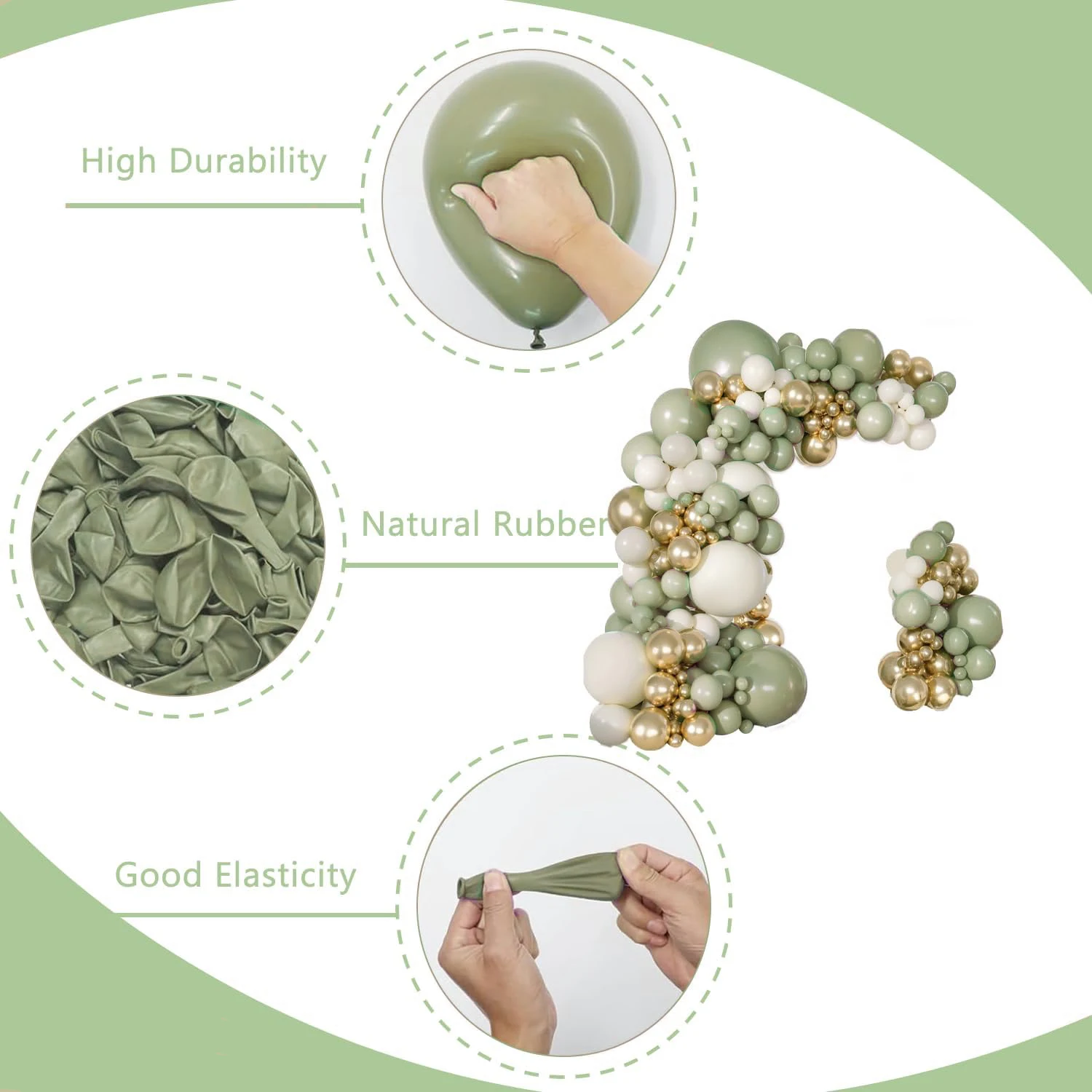 مجموعة بالونات لاتكس باللونين الأخضر والرملي والأبيض والذهبي مكونة من 109 قطع مناسبة لحفلات أعياد الميلاد وحفلات الزفاف وديكورات حفلات عيد الحب