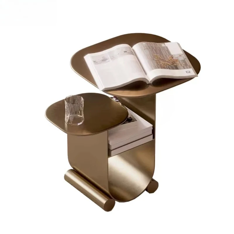 Modern villa living room luxury gold edge table furniture hotel metal frame sofa corner table with storage