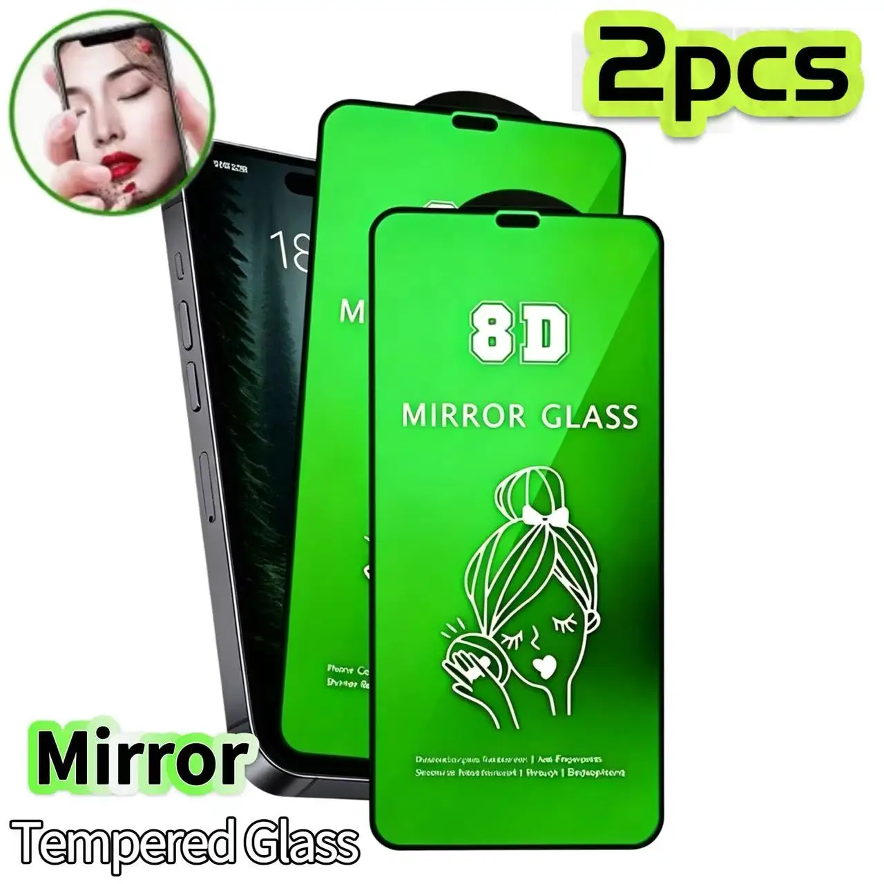 2 Stück (Spiegelfolie) Hochauflösende farbige Spiegelglas-Schutzfolie geeignet für iPhone 18/18pro/18promax/17pro/17air/17promax/16promax/16/15promax/15/14/13/12/11/XR-Serien-Handynutzer. Kratzfest,