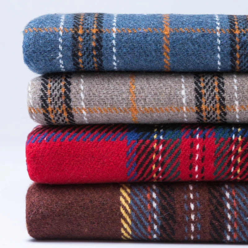 150cm Wide Thickening Plaid Woolen Cloth Fabric 10% Wool and 90% Polyester Autumn Winter Sanding Cashmere Coat DIY Sewing Fabric