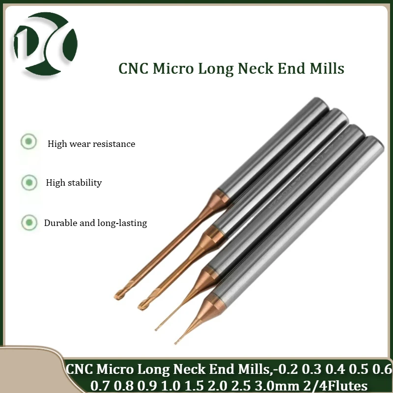 

Micro Long Neck End Mill Set, 0.2-3.0mm (2/4 Flutes) – CNC Deep Groove Cutter