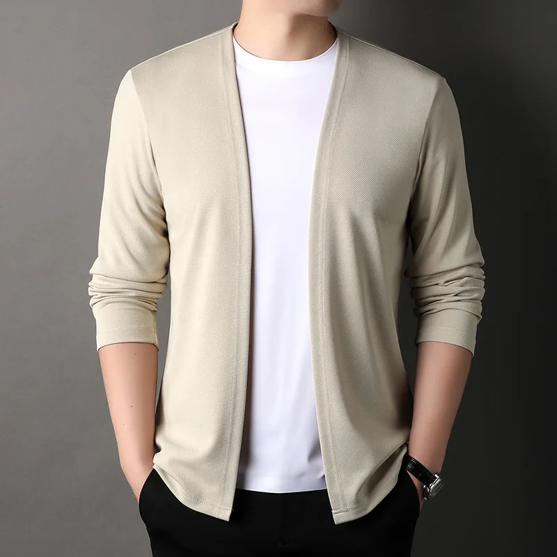 New Autumn Fashion Trend Solid Color Standing Neck Cardigan Knitted Long Sleeve Comfortable Casual Men's Knitted Sweater Tops