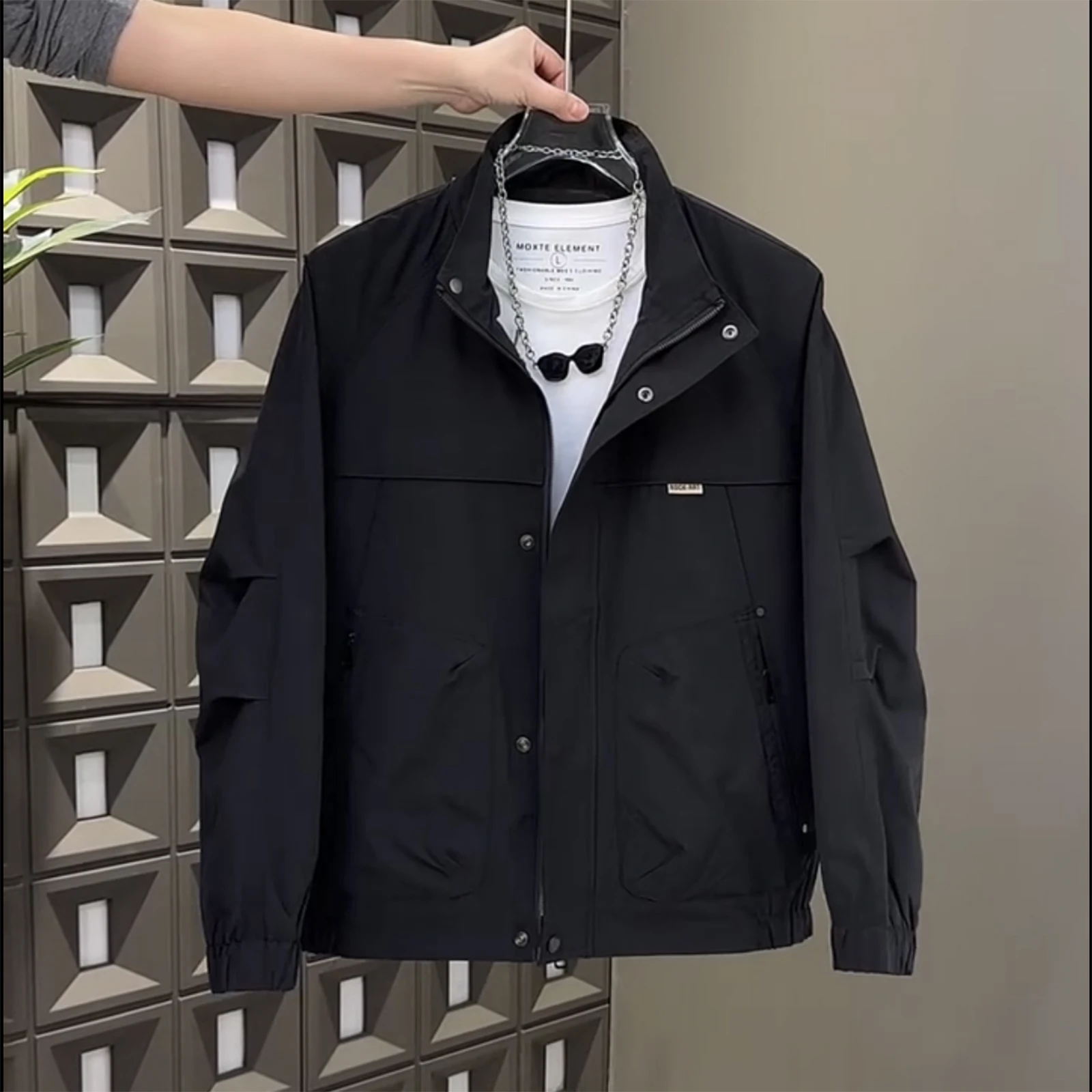 

Мужская модная однотонная куртка с воротником-стойкой, осень-зима, приталенная молодежная рабочая одежда, повседневная одежда, обычная длина све