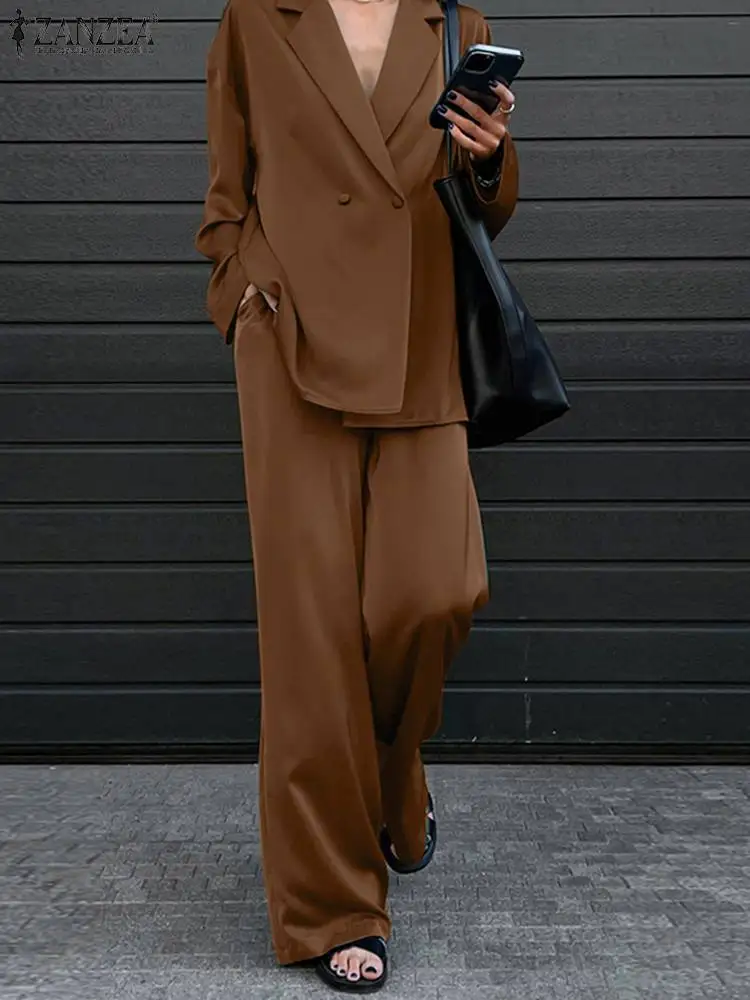 Fashion Women Long Sleeve Shirts Wide Leg Pants ZANZEA Oversized Office Lady Loose Pants Sets 2023 Outfits Tracksuit Streetwears