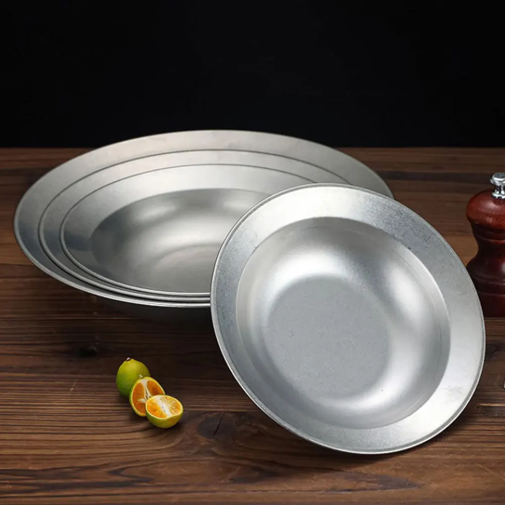 

Stainless Steel Fruit Bowl Salad Plate Soup Sandwich Plates Kitchen Tableware Set Silver Color Vegetable Washing Basin Egg