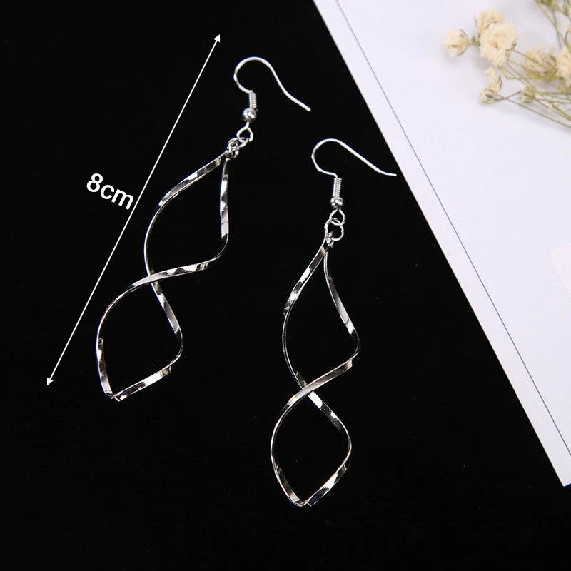 New Spiral Women\'s Hook Earrings Hollow Twist Geometric Statement Long Hanging Earrings Wraped Oval Metal Pendants Earrings