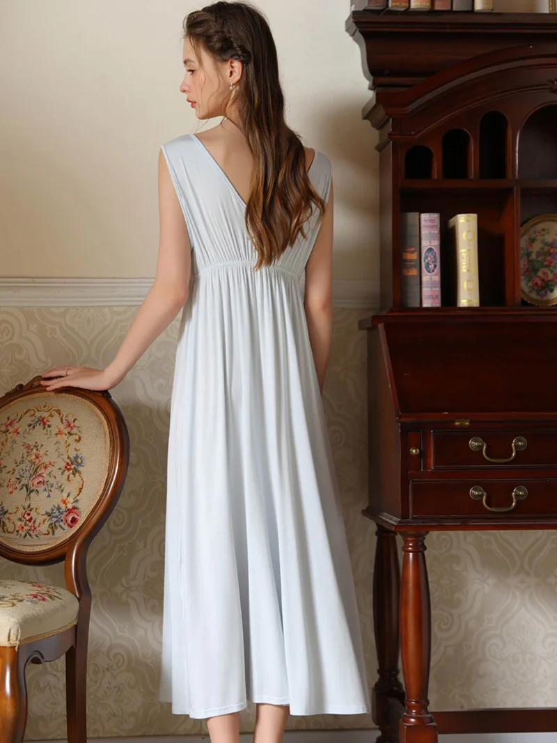 Women Lace V-Neck Sleeveless Backless Fairy Nightgown Vintage Princess Sweet Girl Summer French Pajamas Nightdress Sleepwear