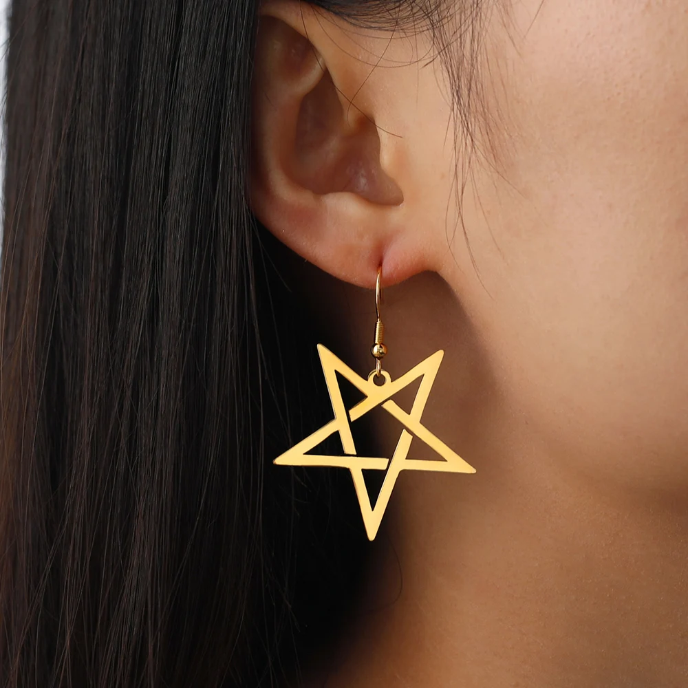 Dawapara Inverted Pentagram Drop Earrings for Women Baphomet Pentacle Star Stainless Steel Amulet Wiccan Jewelry Goth Gift