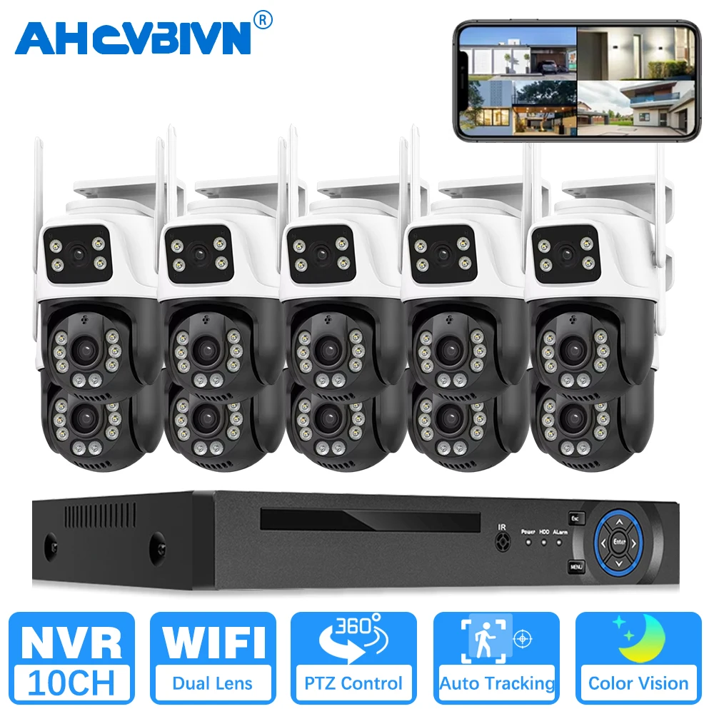 

10CH 8MP 4K NVR Security WiFi PTZ Camera System Home Video Surveillance Kit with Auto Tracking 2-Audio Record Outdoor Camera Set