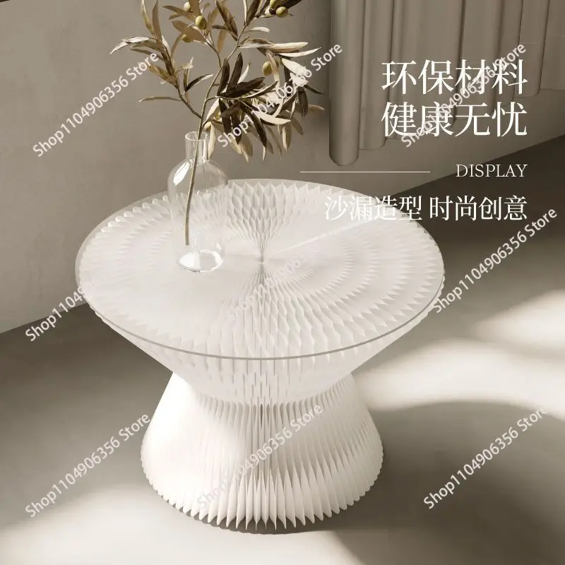 Creative Folding Side Table with Glass Top, Light Luxury Coffee Table for Living Room & Sales Negotiation