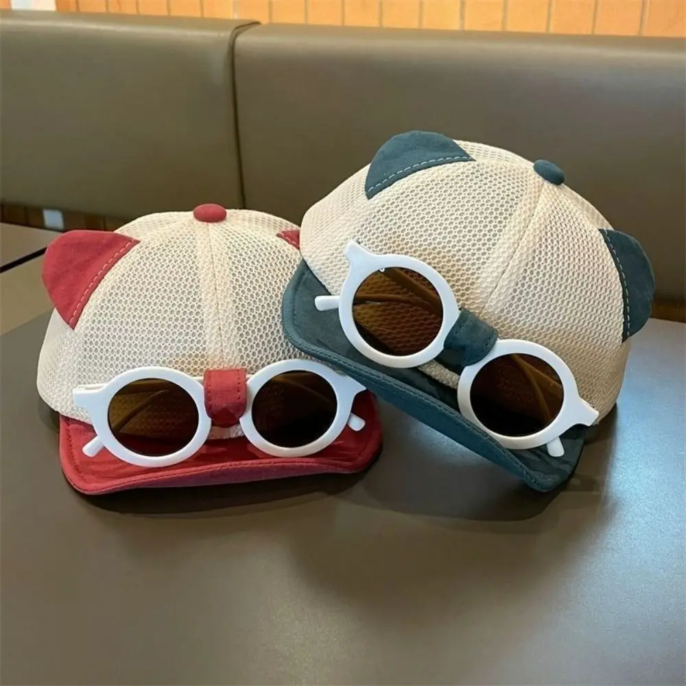 

Mesh Children's Hat with Sunglasses Cat Ear Breathable Kids Baseball Cap Detachable Sunglasses Lightweight Infant Sun Hat