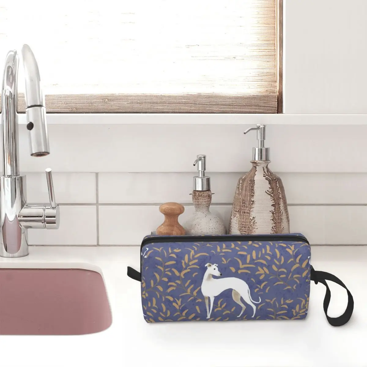 Whippet con foglie marroni borsa per il trucco borsa per cosmetici uomo donna levriero Sighthound borse da toilette per cani accessori Organizer