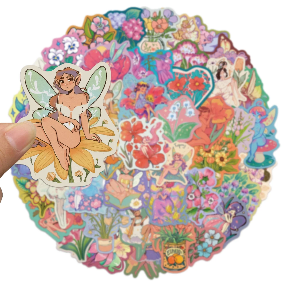 50PCS Flower Fairy Cute Cartoon Stickers DIY Wallet Scrapbook Phone Case Laptop Tablet Decorative Stickers