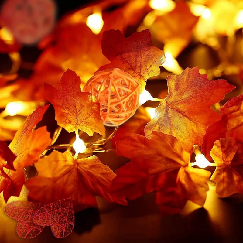 Artificial Maple Leaf LED Light Cordas Guirlanda, Família DIY Vestido De Férias, Atmosfera De Outono, 300cm