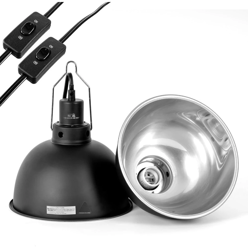 

HOME-Deep Dome Reptile Heat Lamp Fixture 2 Pack with Separate Switch and Hook for Basking Light E26 Bulb up to 150W