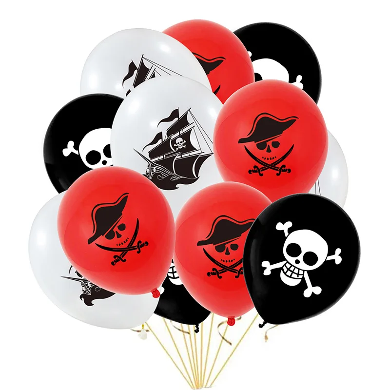 12pcs Caribbean Pirates Latex Balloons Pirate Skull Balloon Bouquet for Halloween Pirate Theme Birthday Party Decorations