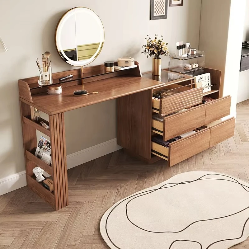 

Mid-century modern walnut skin dressing table, bedroom telescopic mirror with makeup, long locker dressing table