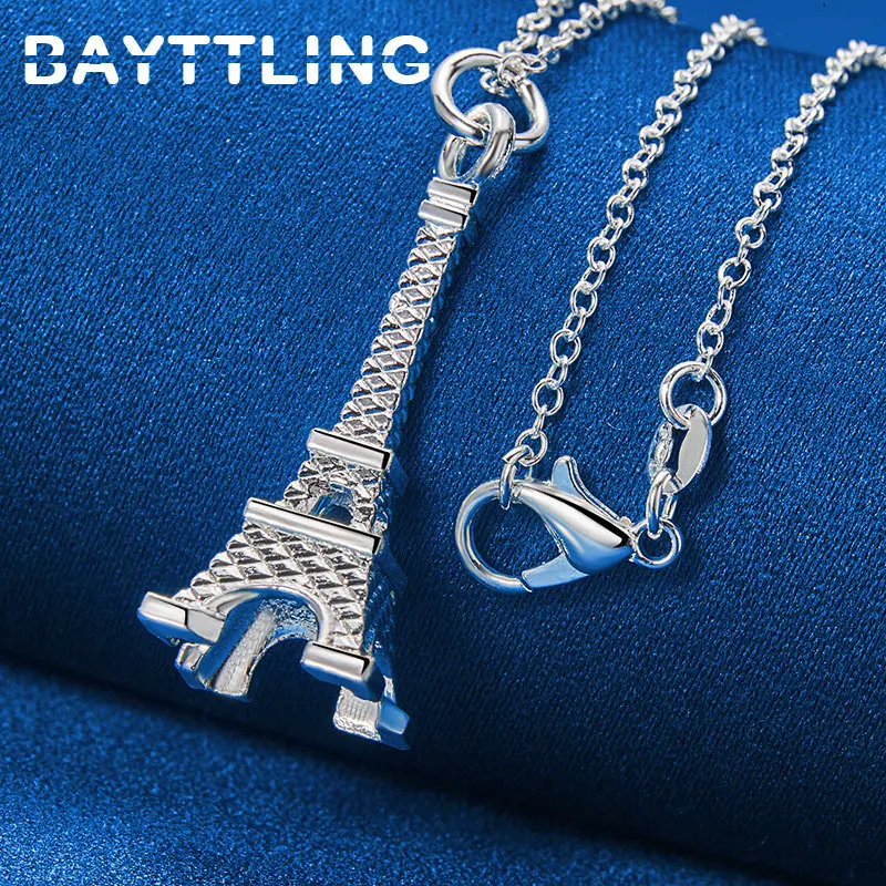 Fashion 925 Sterling Silver 16-30 Inches Fine Eiffel Tower Necklace For Women Charm Wedding Engagement Gift Temperament Jewelry