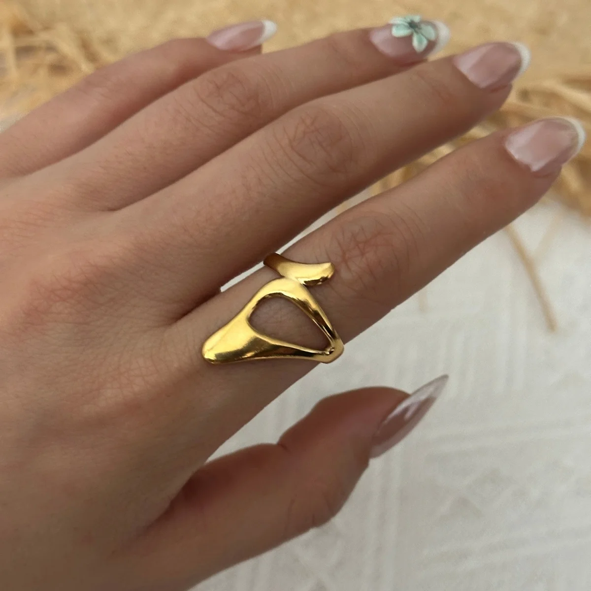Edelstahlringe mit unregelmäßigen Wellen, Korallen, Seesternen und Blumen für Damen und Herren, Retro-Punk, florale Blätter, geometrische Linien, Boho-Schmuck – Detail 18