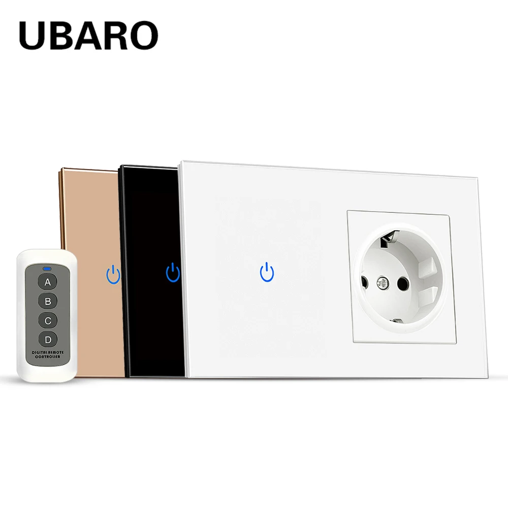 

UBARO EU Glass Panel Wireless Remote Touch Switch Witch Socket Electrical Sockets and Switches Sensor Button 220V 16A Plugs