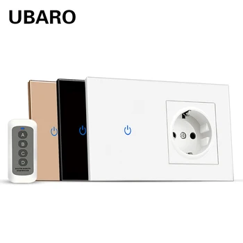 UBARO EU Glass Panel Wireless Remote Touch Switch Witch Socket Electrical Sockets & Switches Sensor Button 220V 16A Plugs