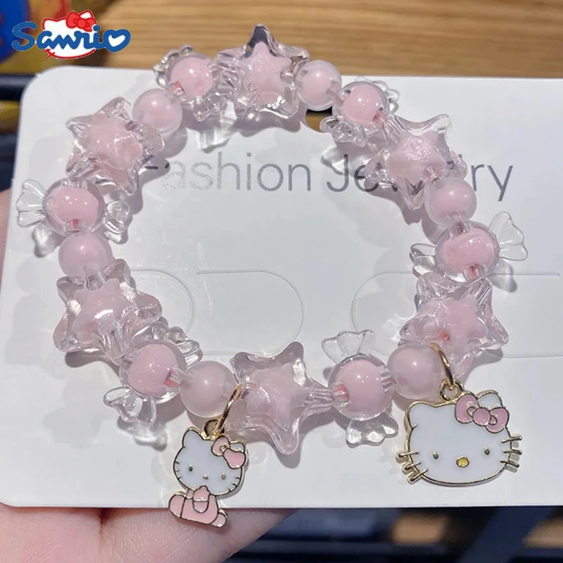 Sanrio Hello Kitty ลูกปัดกำไลข้อมือ Cinnamoroll Kuromi อุปกรณ์ Hello things กำไลข้อมือหวาน Y2K Kawaii Melody ของขวัญ