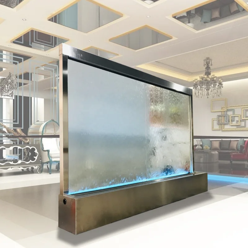 مخصص. حار بيع شلال زجاجي داخلي ميزة نافورة الفولاذ المقاوم للصدأ