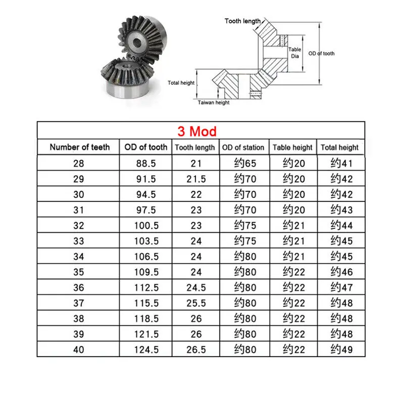 Bevel Gears 3 Mod 15/16/17/18/19/20T-40 Teeth 90 Degree Bevels Carbon Steel Hard