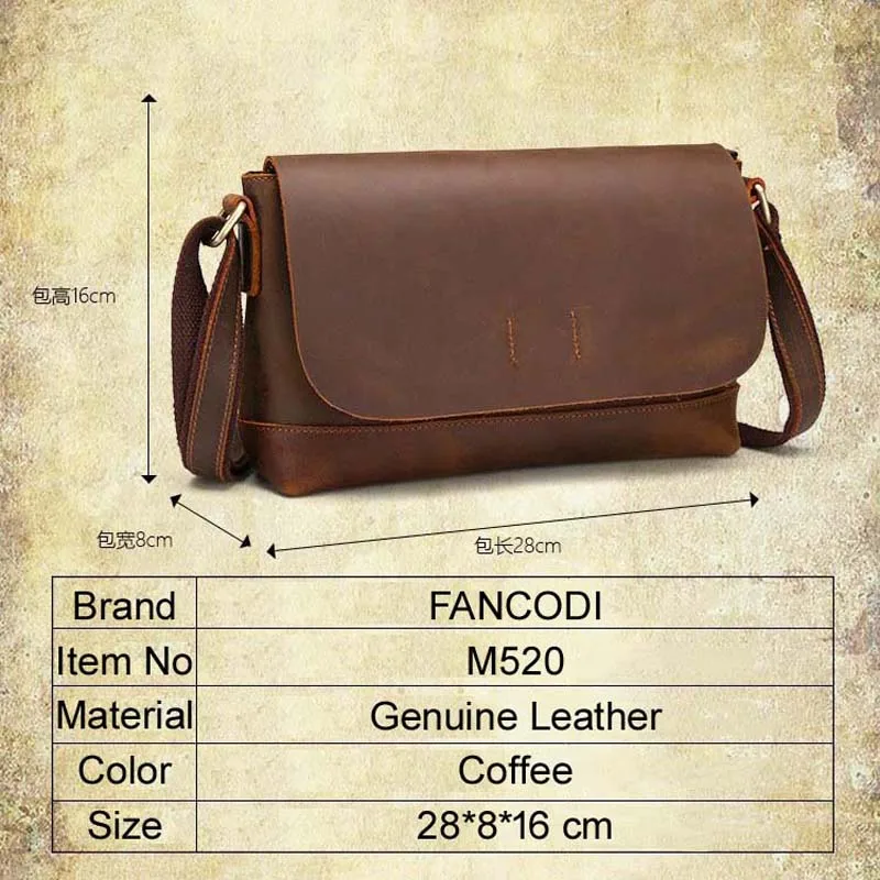 Vintage Crazy Horse Leather Shoulder Sling Bag For Men Fashion Leisure Large Capacity Crossbody Bag Casual Messenger Bag  M520