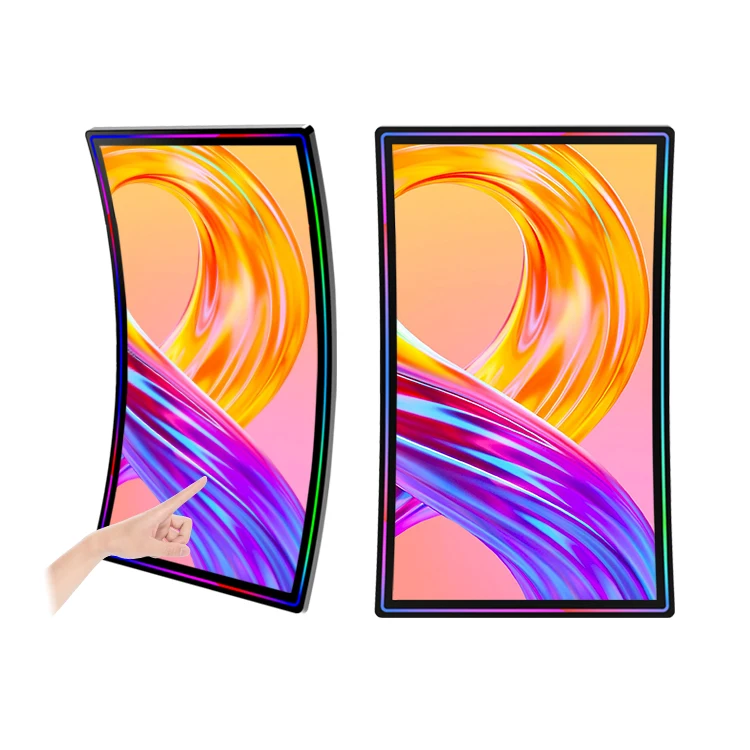 HUSHIDA Touch Kiosk C Shape Touch Screen Capacitive 32 43 49 55 Inch Curved Monitor With Led Light Game Display