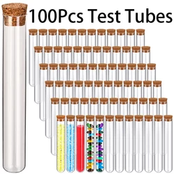 100Pcs Clear Plastic Test Tubes with Cork Stoppers 15x100mm 10ml Small Plastic Bottles with Corks