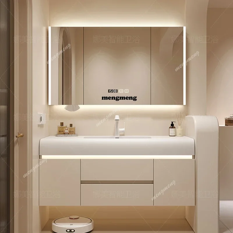 A114X  Modern Orgnizer Storage Bathroom Cabinet Mirror Led Light Luxury Home Bathroom Cabinet Restroom Smart Badschrank Furnitur