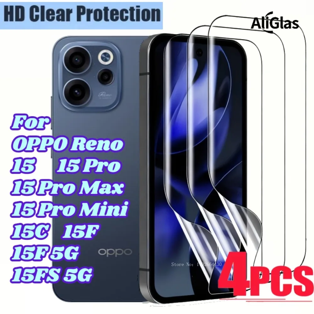 4 шт. ультрапрозрачная защитная пленка с водным гелем для OPPO Reno 15 Pro Max 15 Pro Mini, глянцевая защитная пленка для экрана для Reno 15C 15F 15FS 5G