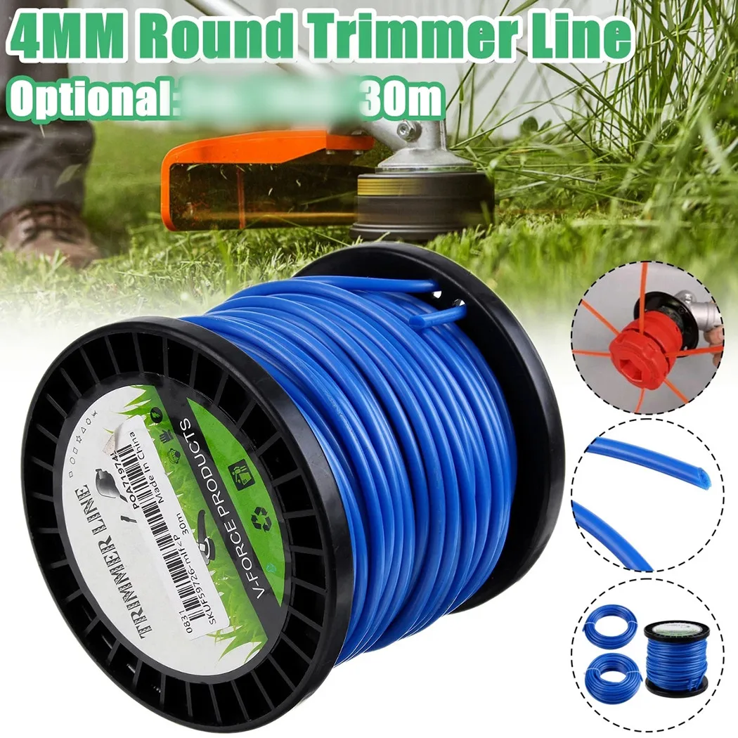 Blue Nylon Trimmer Line 4mm x 30m Heavy Duty Round Cord Wire Convenient to Install Improve Your Trimming Efficiency