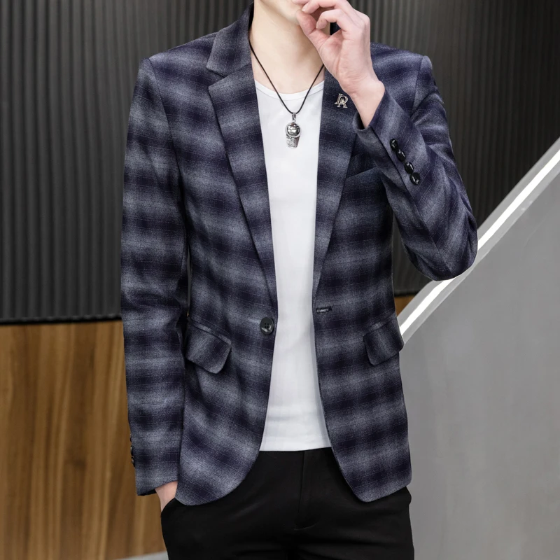 New Plaid Men\'s Suit Jacket Korean Version of Slim High-quality Jacket Business Casual High-end Social Men\'s Blazer Plus Size